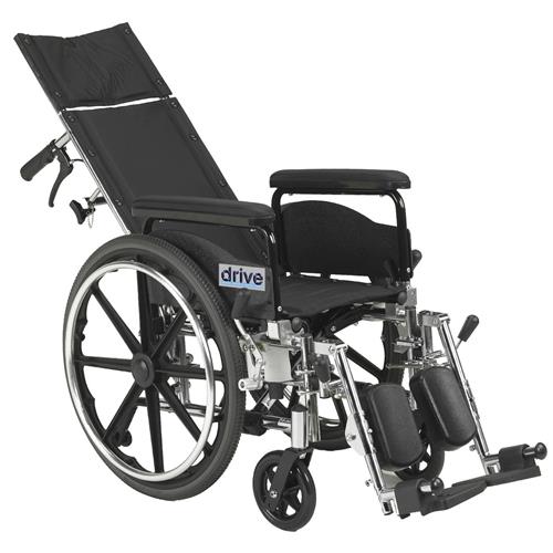 Drive Medical Viper Plus GT Full Reclining Wheelchair, Detachable Full Arms, 20 inches Seat - 1 ea